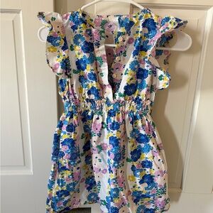 J Crew Girls Floral Ruffle Sleeve Sundress - Blue, Pink, Yellow, Size 7